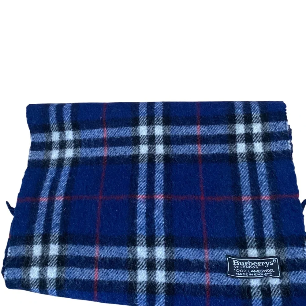 💚SOLD💚Vintage Burberry London Scarf Blue Nova Check Lambswool Unisex - Picture 5 of 6